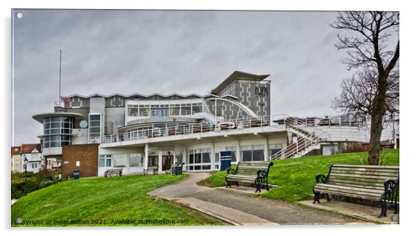 Cliffs Pavilion Theatre at Westcliff on Sea, a suburb of Southend on Sea, Essex. Acrylic by Peter Bolton