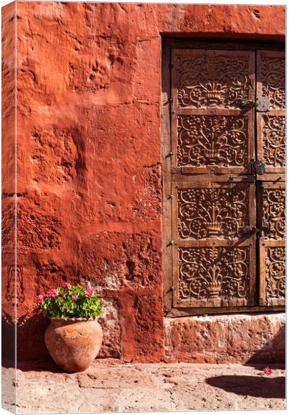 Door and red walls, Santa Catalina monastery, Areq Canvas Print by Phil Crean