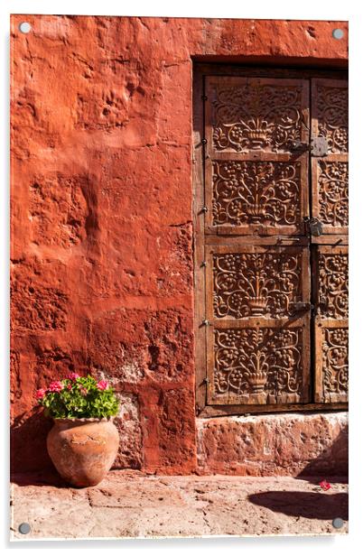 Door and red walls, Santa Catalina monastery, Areq Acrylic by Phil Crean