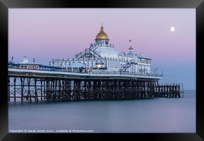 Eastbourne Pier with the Glowing Moon Framed Print by Sarah Smith