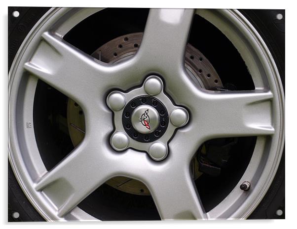 Corvette wheel showing brake disc Acrylic by Allan Briggs