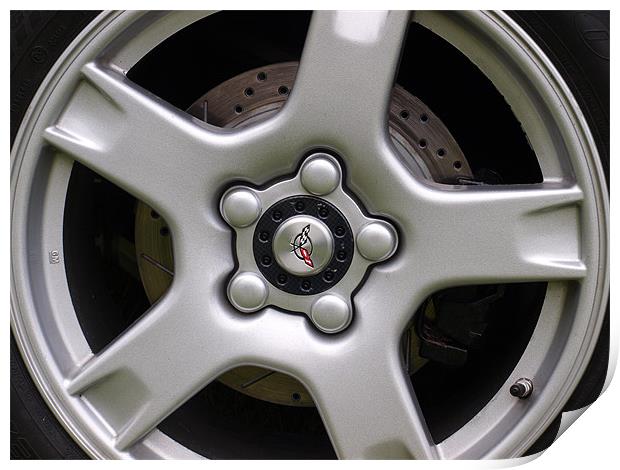 Corvette wheel showing brake disc Print by Allan Briggs