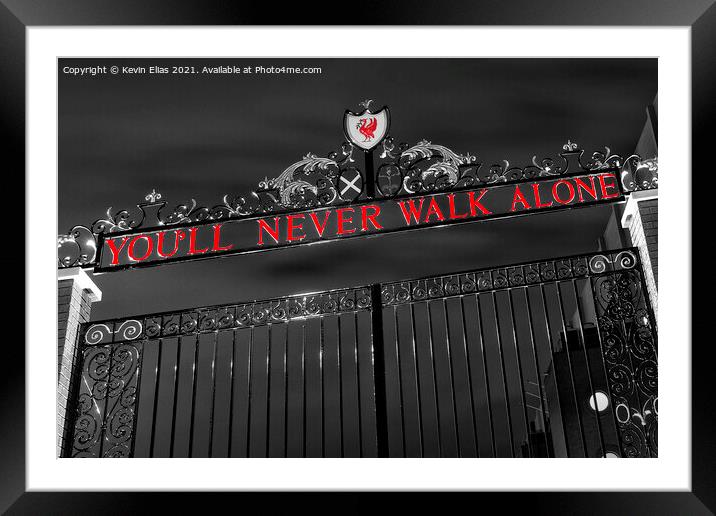 Echoes of Glory: Anfield's YNWA Gates Framed Mounted Print by Kevin Elias