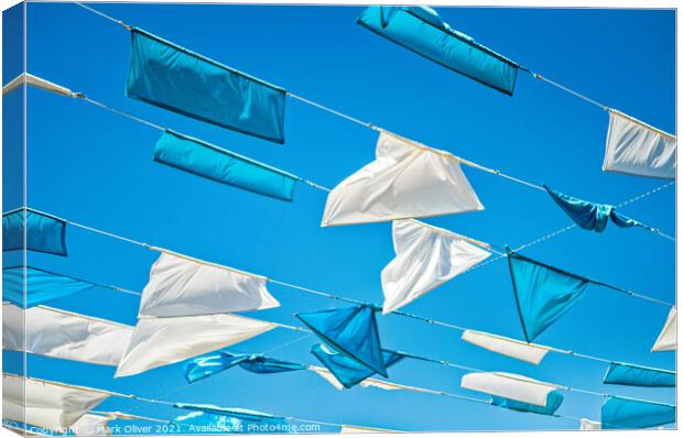Blue and White Flags Canvas Print by Mark Oliver