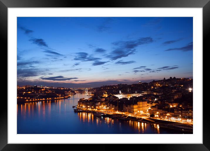 City of Porto in Portugal at Twilight Framed Mounted Print by Artur Bogacki
