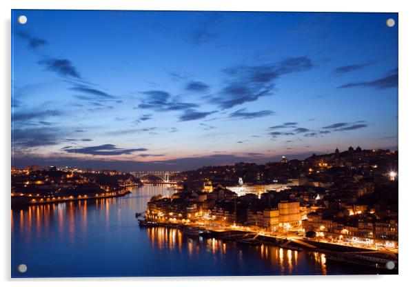 City of Porto in Portugal at Twilight Acrylic by Artur Bogacki