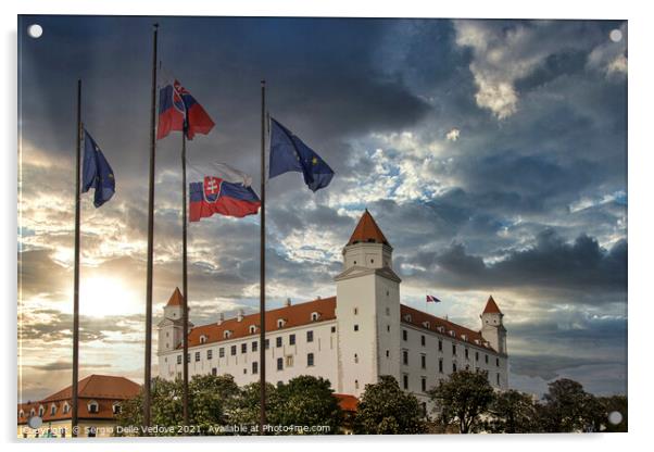 The Bratislava castle at sunset  Acrylic by Sergio Delle Vedove