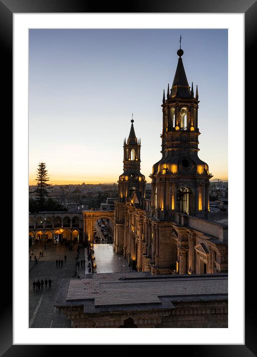 Cathedral of Arequipa, at dusk, Peru,  Framed Mounted Print by Phil Crean