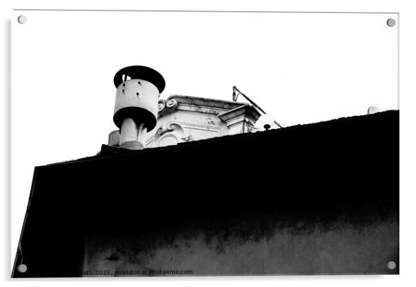 Italian roof in black and white Acrylic by Andy Huckleberry Williamson III