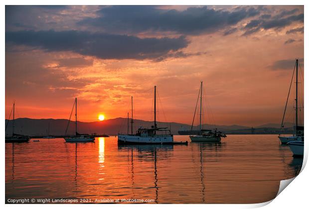 Sunset In The Bay Print by Wight Landscapes