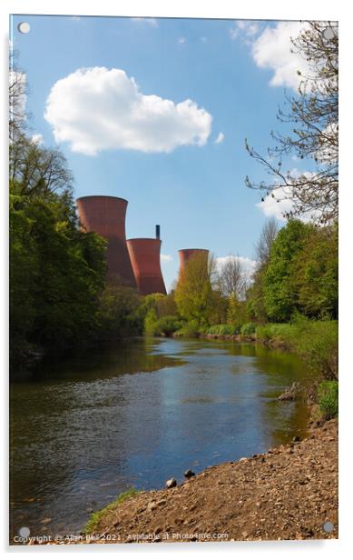 Ironbridge Cooling Towers on river Severn Acrylic by Allan Bell
