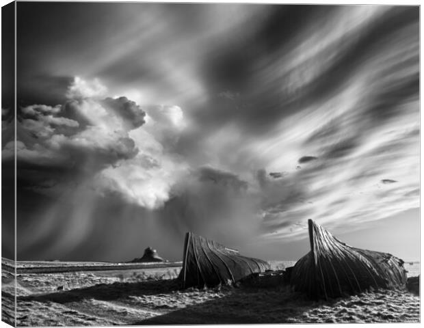  Lindisfarne. Northumberland. black and white Canvas Print by John Finney