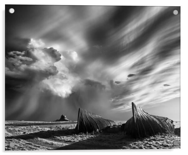  Lindisfarne. Northumberland. black and white Acrylic by John Finney