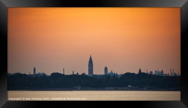 Sun Setting Over Venice Framed Print by Ron Thomas