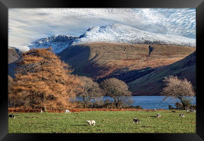 Snow on the Scafell Massif and Lingmell in the Eng Framed Print by Martin Lawrence