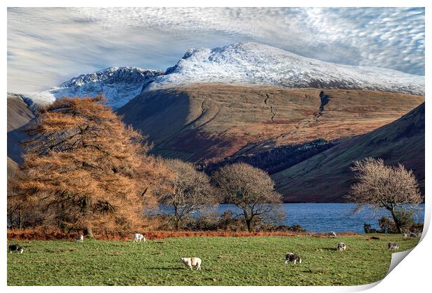 Snow on the Scafell Massif and Lingmell in the Eng Print by Martin Lawrence
