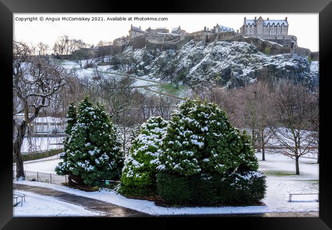 Princes Street Gardens Edinburgh in snow Framed Print by Angus McComiskey