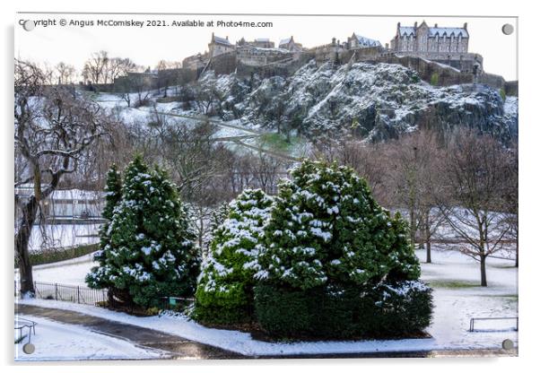 Princes Street Gardens Edinburgh in snow Acrylic by Angus McComiskey