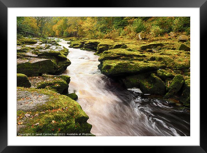 Thrilling Whitewater Rapids in Yorkshire Dales Framed Mounted Print by Janet Carmichael