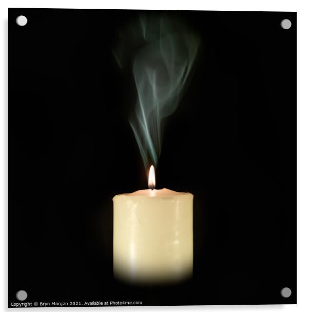 Candle with flowing smoke Acrylic by Bryn Morgan