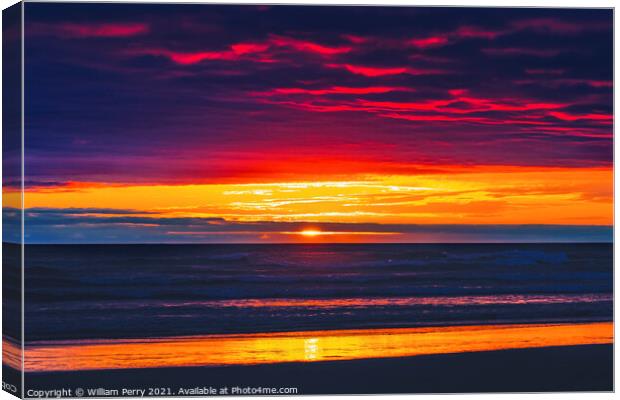 Colorful Sunset Ocean Canon Beach Oregon Canvas Print by William Perry