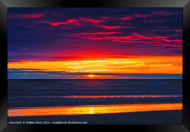 Colorful Sunset Ocean Canon Beach Oregon Framed Print by William Perry