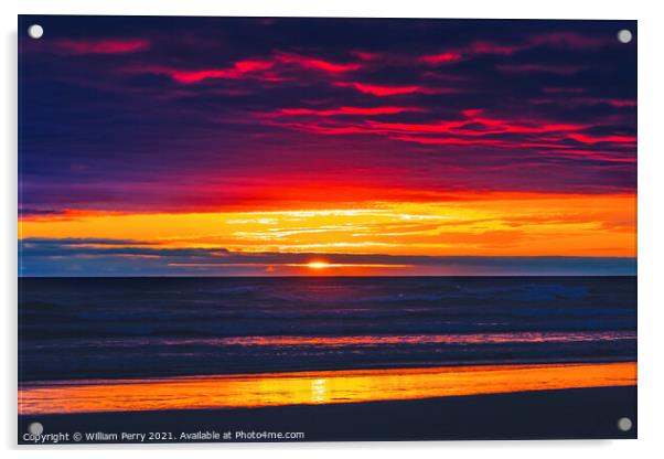 Colorful Sunset Ocean Canon Beach Oregon Acrylic by William Perry