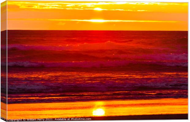 Colorful Sunset Ocean Canon Beach Oregon Canvas Print by William Perry
