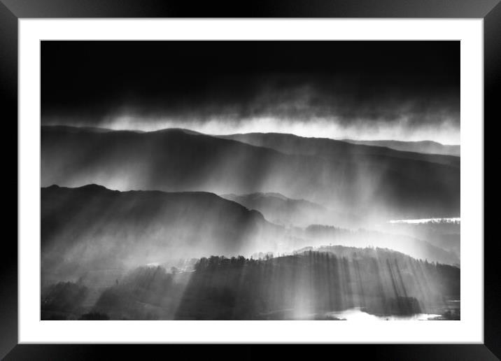 Elterwater Snowstorm & Light  Framed Mounted Print by John Finney