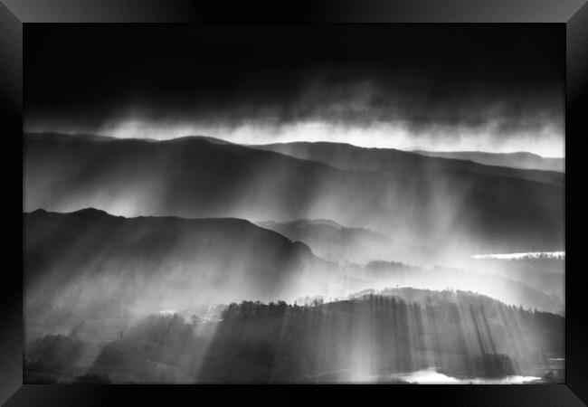 Elterwater Snowstorm & Light  Framed Print by John Finney