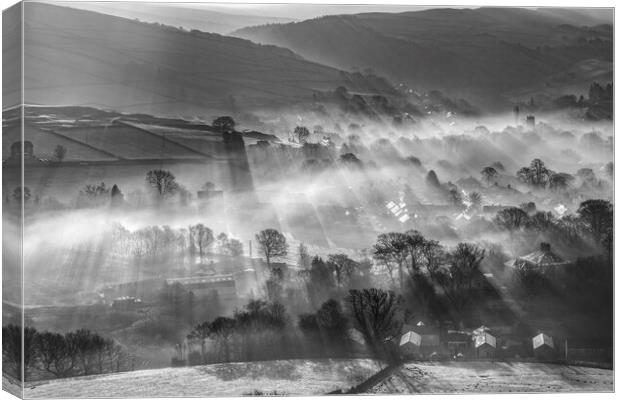 Hayfield Sunrise Shadows, Derbyshire, England.  Canvas Print by John Finney