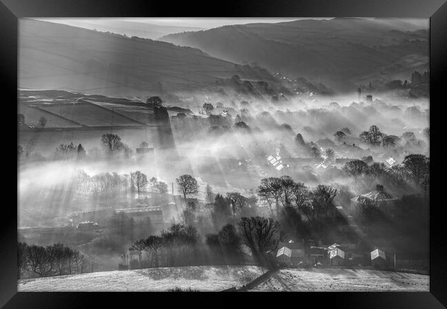 Hayfield Sunrise Shadows, Derbyshire, England.  Framed Print by John Finney