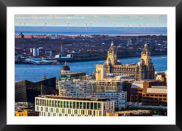 Liverpool City Centre and Wirral from roof of Cathedral  Framed Mounted Print by Phil Longfoot