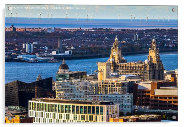 Liverpool City Centre and Wirral from roof of Cathedral  Acrylic by Phil Longfoot
