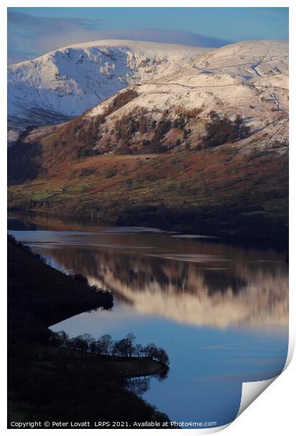 Ullswater - reflection of Snow covered Fells Print by Peter Lovatt  LRPS
