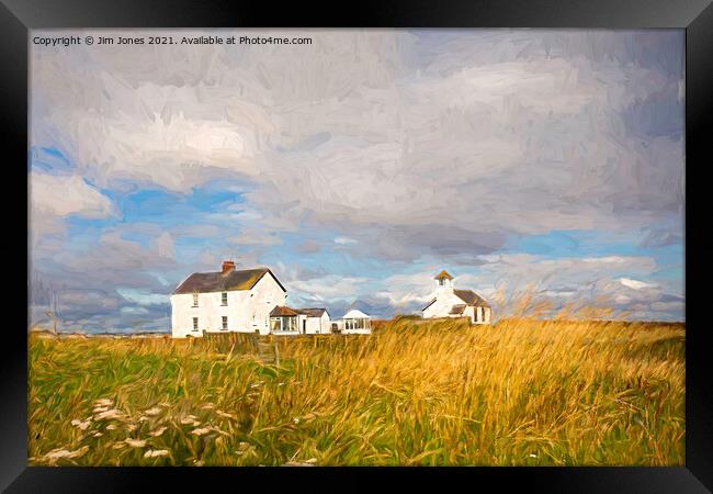 Artistic Northumbrian whitewashed buildings Framed Print by Jim Jones