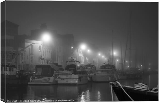 Fog In The Harbour Canvas Print by Nicola Clark