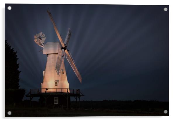 Illuminated Kentish Smock Mill Acrylic by Jeremy Sage