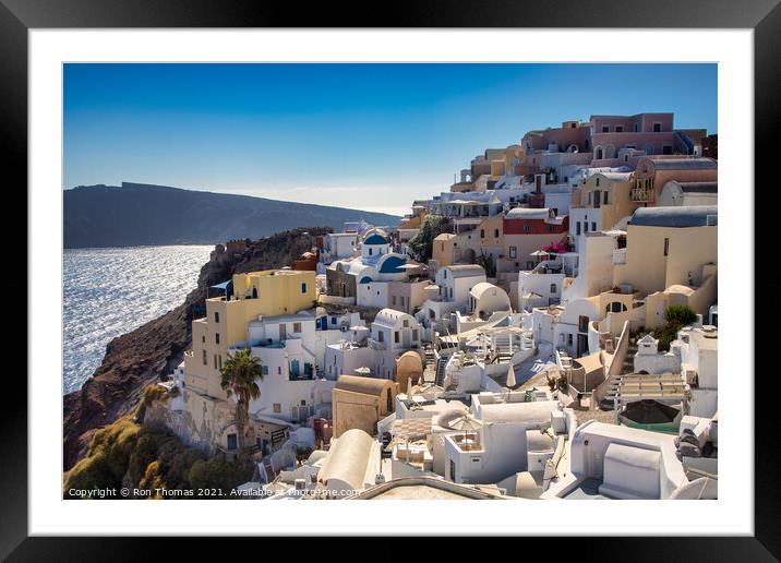 Oia rooftops Framed Mounted Print by Ron Thomas