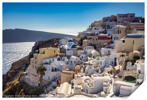 Oia rooftops Print by Ron Thomas
