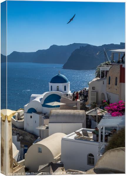 Oia Rooftops  Canvas Print by Ron Thomas