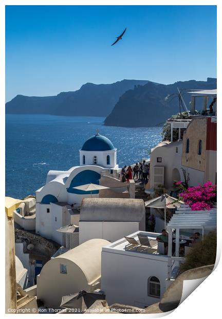 Oia Rooftops  Print by Ron Thomas