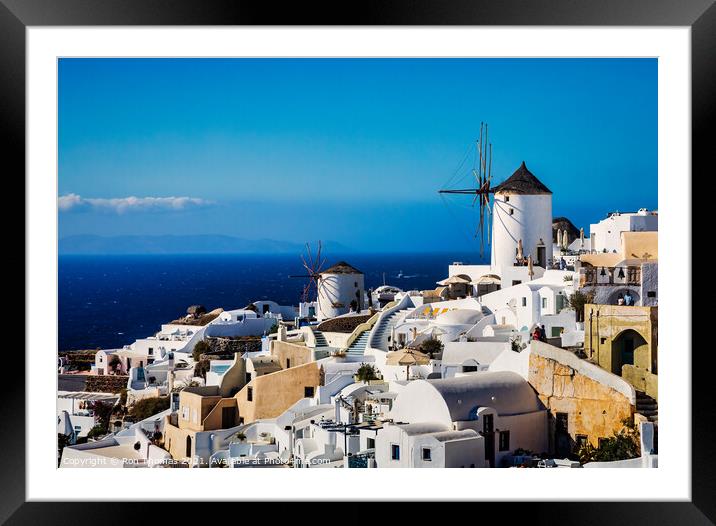 Two Windmills in Oia, Santorini, Greece. Framed Mounted Print by Ron Thomas