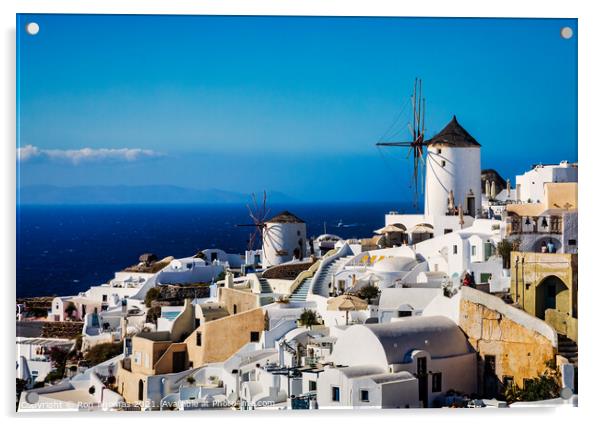 Two Windmills in Oia, Santorini, Greece. Acrylic by Ron Thomas