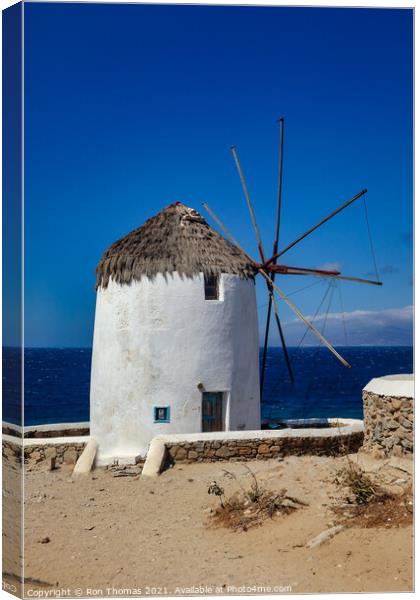 A Windmill in Mykonos Canvas Print by Ron Thomas