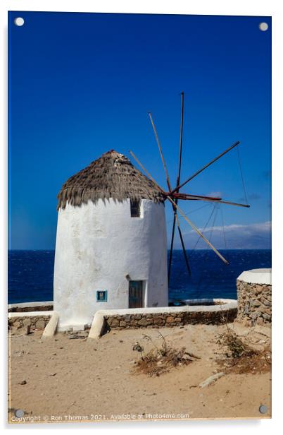 A Windmill in Mykonos Acrylic by Ron Thomas