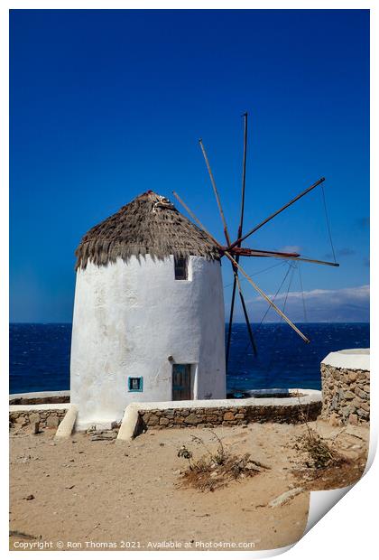 A Windmill in Mykonos Print by Ron Thomas