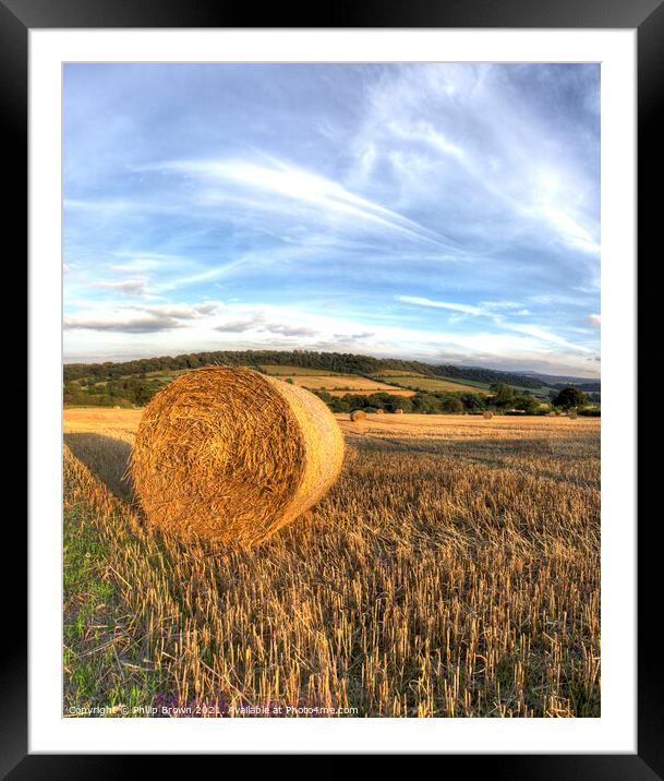Bail of Hay in Field, Aston Eyre Framed Mounted Print by Philip Brown