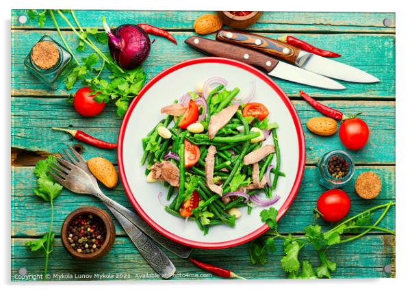 Salad with vegetables and beef tongue Acrylic by Mykola Lunov Mykola