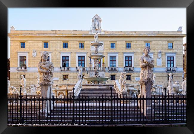 Praetorian Fountain and Palace - Palermo Framed Print by Laszlo Konya